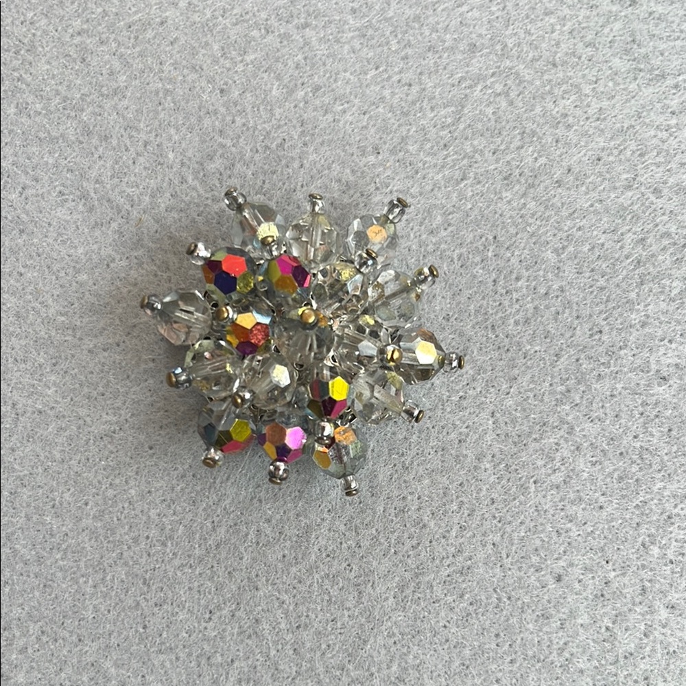 Elegant Vintage Silver and Multicolor Crystal Brooch